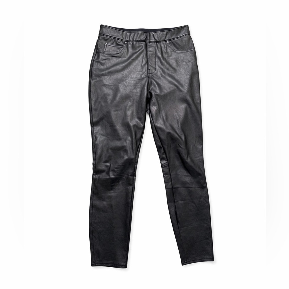 SPANX Leather-Like Ankle Skinny Pants Luxe Black Petite M